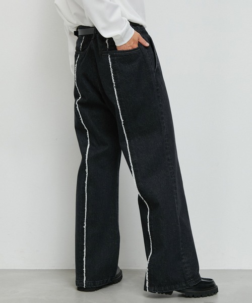 JUNRED（ジュンレッド）の「センターフリンジデニムスーパーフレアパンツ（デニムパンツ・メンズ・ネイビー/ブラック・L/M/S）」の3枚目の写真