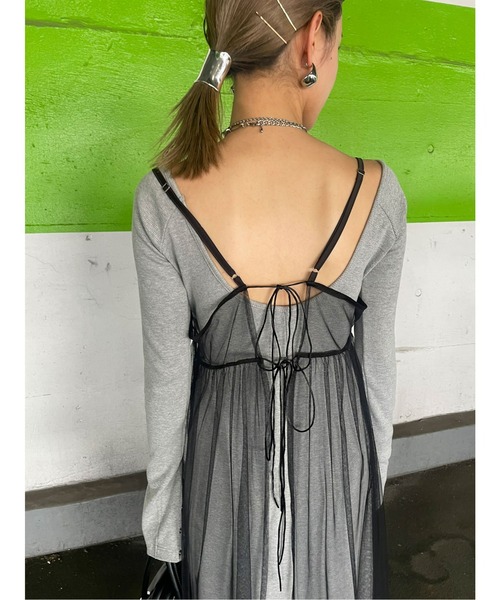 AIC.（エーアイシー）の「2WAYチュールキャミロングワンピース（ワンピース・レディース・ブラック・FREE）」の6枚目の写真