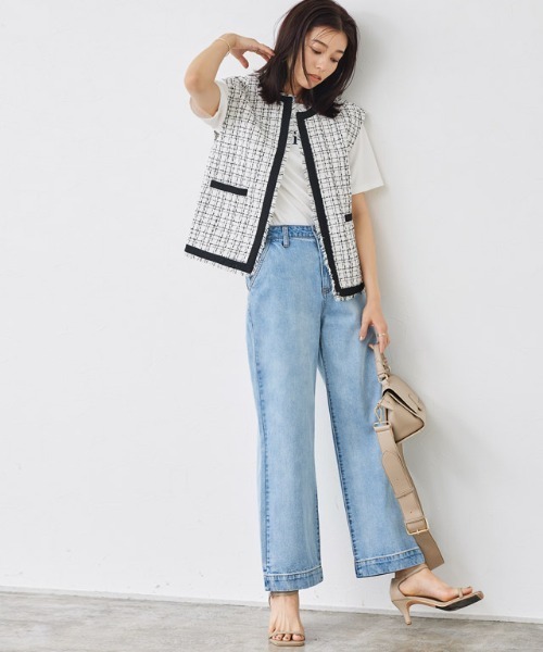 ノーカラーツイードジレ