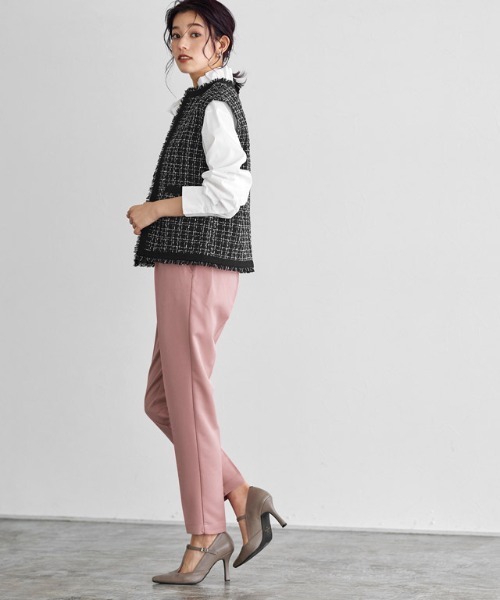 ノーカラーツイードジレ