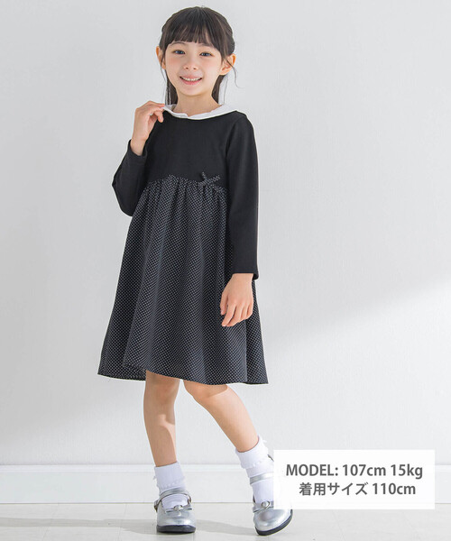 BeBe(ベベ)の「フォーマルドットプリント切替ワンピース(90~140cm)(ドレス・キッズ・ブラック・130cm/120cm/110cm/90cm/140cm/100cm)」の3枚目の写真