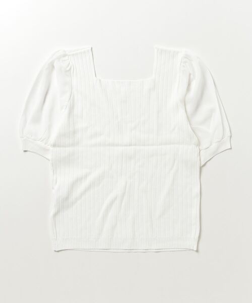 Lilamusant(リラミュゾン)の「【Lilamusant(リラミュゾン)】シアーパフスリーブスクエアネックリブトップス(Tシャツ/カットソー・レディース・ホワイト/アイボリー/ピンク/グリーン/ブラック・FREE)」の16枚目の写真