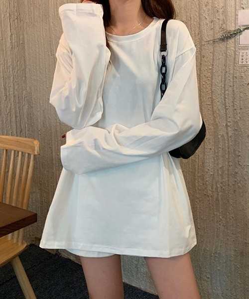 gossip!ロサンゼルス(ゴシップロサンゼルス)の「YUGA ルーズシルエット トップス(Tシャツ/カットソー・レディース・ブラック/オフホワイト/レッド/ブルーグレー/キャメル/ホワイト・FREE)」の2枚目の写真