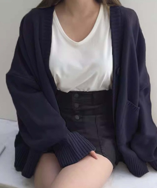 Girly Doll(ガーリードール)の「オーバーサイズニットカーディガン(カーディガン/ボレロ・レディース・ベージュ/ネイビー/ブラック/グレー・FREE)」の4枚目の写真