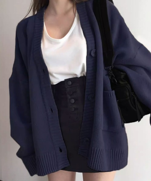 Girly Doll(ガーリードール)の「オーバーサイズニットカーディガン(カーディガン/ボレロ・レディース・ベージュ/ネイビー/ブラック/グレー・FREE)」の12枚目の写真