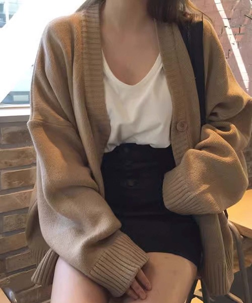 Girly Doll(ガーリードール)の「オーバーサイズニットカーディガン(カーディガン/ボレロ・レディース・ベージュ/ネイビー/ブラック/グレー・FREE)」の5枚目の写真