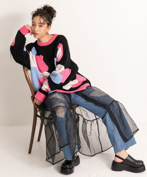 bohmal（ボマール）の「カラフルモチーフ柄オーバーサイズニット（ニット/セーター・レディース・ブラック/ネイビー/グレー・FREE）」の12枚目の写真