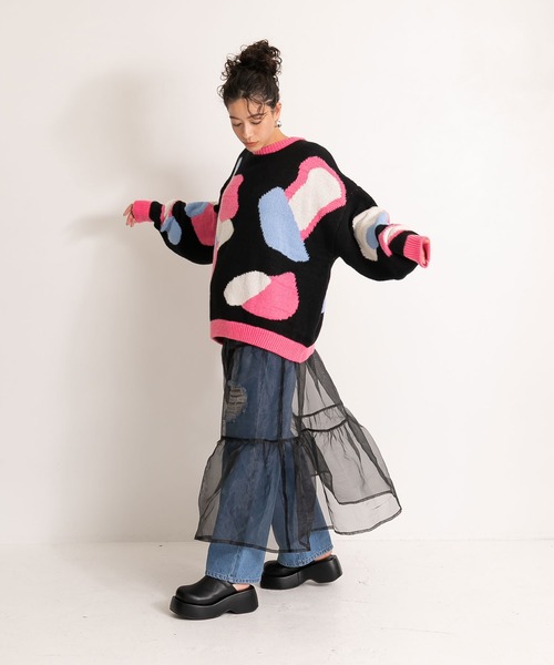 bohmal（ボマール）の「カラフルモチーフ柄オーバーサイズニット（ニット/セーター・レディース・ブラック/ネイビー/グレー・FREE）」の18枚目の写真