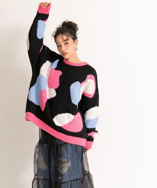 bohmal（ボマール）の「カラフルモチーフ柄オーバーサイズニット（ニット/セーター・レディース・ブラック/ネイビー/グレー・FREE）」の8枚目の写真