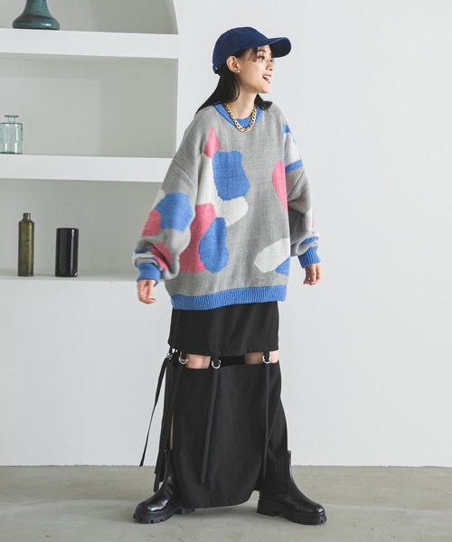 bohmal（ボマール）の「カラフルモチーフ柄オーバーサイズニット（ニット/セーター・レディース・ブラック/ネイビー/グレー・FREE）」の20枚目の写真