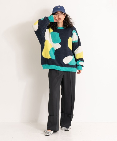 bohmal（ボマール）の「カラフルモチーフ柄オーバーサイズニット（ニット/セーター・レディース・ブラック/ネイビー/グレー・FREE）」の21枚目の写真