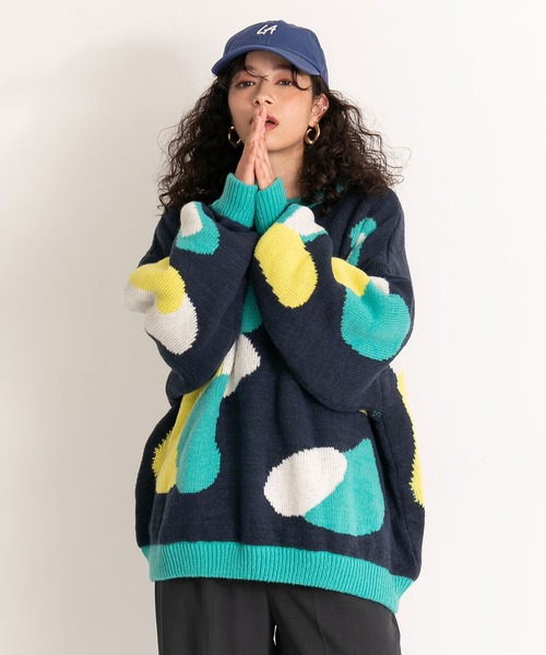 bohmal（ボマール）の「カラフルモチーフ柄オーバーサイズニット（ニット/セーター・レディース・ブラック/ネイビー/グレー・FREE）」の16枚目の写真