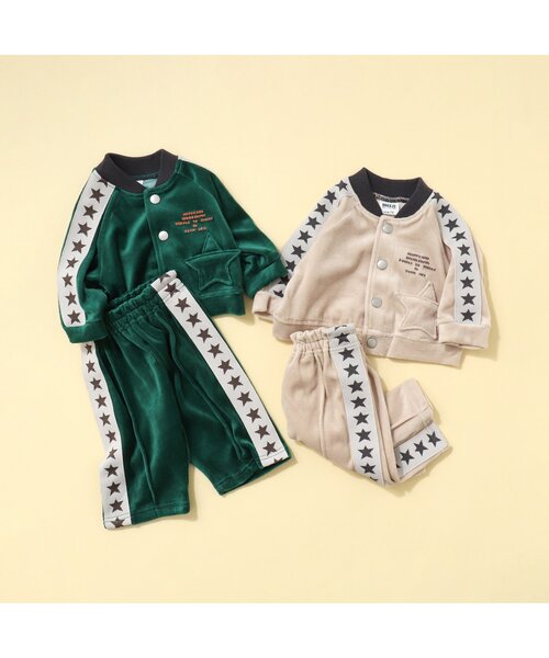 BREEZE（ブリーズ）の「サイドラインベロアセットアップ（セットアップ・キッズ・ダークグリーン/ベージュ・70/80）」の12枚目の写真