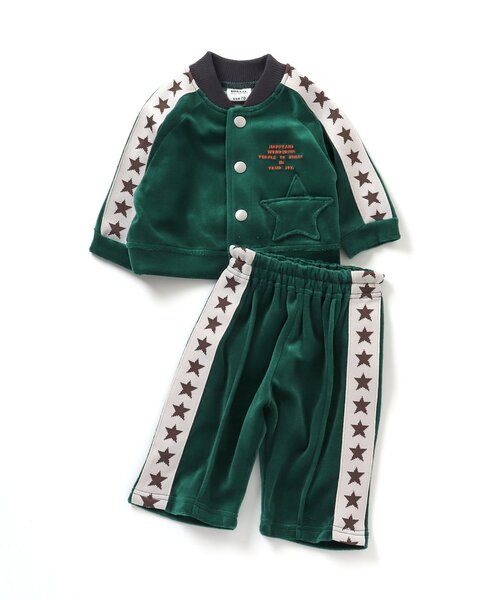 BREEZE（ブリーズ）の「サイドラインベロアセットアップ（セットアップ・キッズ・ダークグリーン/ベージュ・70/80）」の4枚目の写真