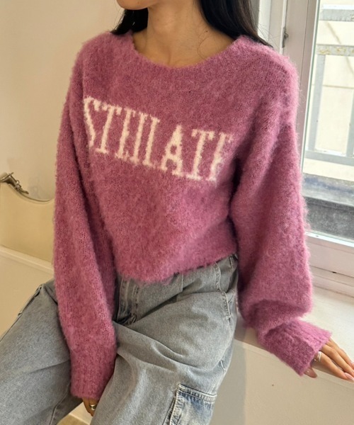 OLIVE des OLIVE（オリーブデオリーブ）の「LOGOジャガード起毛ニット　1032050300（ニット/セーター・レディース・ピンク/チャコールグレー/ブラック/ピンク系その他/オフホワイト・FREE）」の5枚目の写真