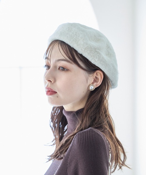 セール】ショートシャギーファーベレー帽（ハンチング/ベレー帽