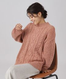 ◆【体型カバー】きれいめカジュアル メランジ ケーブルニット