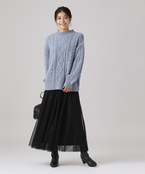 SHOO・LA・RUE（シューラルー）の「◆【体型カバー】きれいめカジュアル メランジ ケーブルニット（ニット/セーター・レディース・ライトグレー/オレンジ/ブルー/ベージュ/イエロー系その他・00）」の10枚目の写真