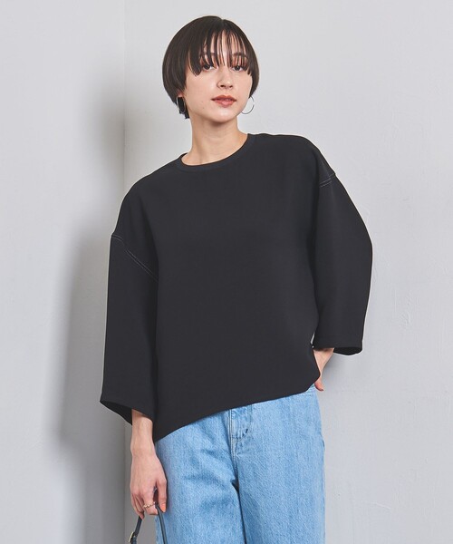 今季購入　ユナイテッドアローズ　ネイビー 半袖 ブラウス UNITED ARROWS（ユナイテッドアローズ）の「ノーカラー