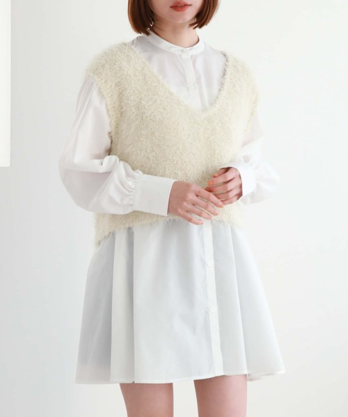 archives(アルシーヴ)の「シャギーベスト×シャツチュニックSET(チュニック・レディース・ピンクベージュ/アイボリー/ブラック・MEDIUM)」の2枚目の写真