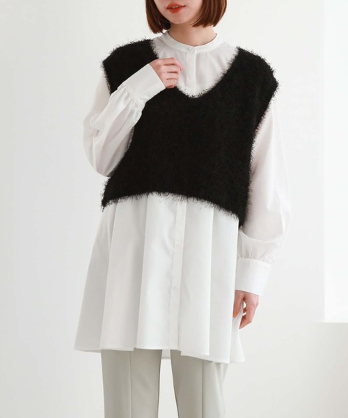 archives(アルシーヴ)の「シャギーベスト×シャツチュニックSET(チュニック・レディース・ピンクベージュ/アイボリー/ブラック・MEDIUM)」の1枚目の写真
