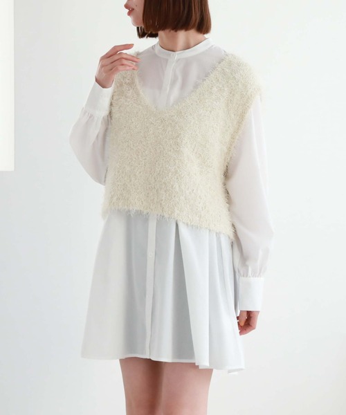 archives(アルシーヴ)の「シャギーベスト×シャツチュニックSET(チュニック・レディース・ピンクベージュ/アイボリー/ブラック・MEDIUM)」の20枚目の写真