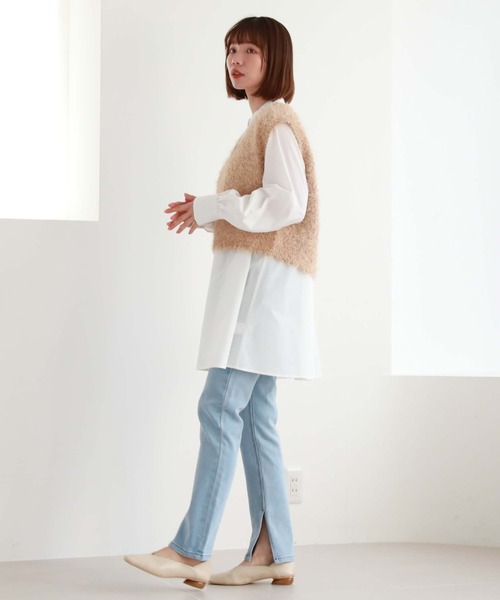 archives(アルシーヴ)の「シャギーベスト×シャツチュニックSET(チュニック・レディース・ピンクベージュ/アイボリー/ブラック・MEDIUM)」の5枚目の写真
