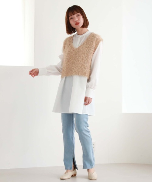 archives(アルシーヴ)の「シャギーベスト×シャツチュニックSET(チュニック・レディース・ピンクベージュ/アイボリー/ブラック・MEDIUM)」の9枚目の写真