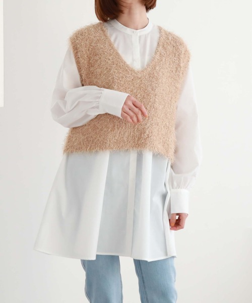 archives(アルシーヴ)の「シャギーベスト×シャツチュニックSET(チュニック・レディース・ピンクベージュ/アイボリー/ブラック・MEDIUM)」の7枚目の写真