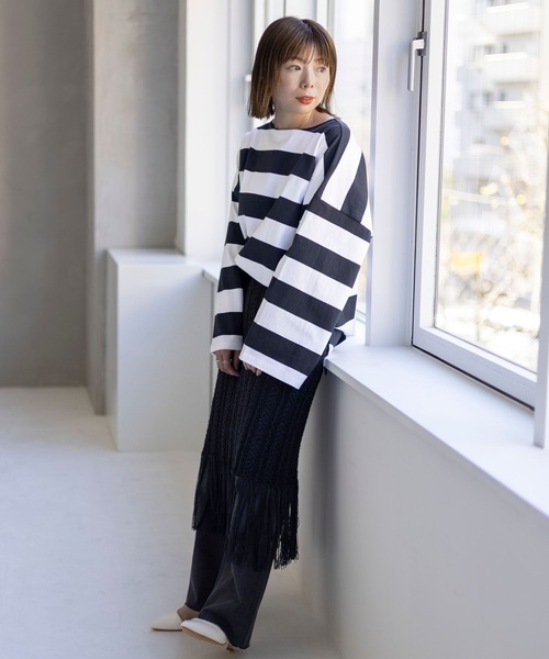 LEPSIM（レプシィム）の「7ゲージフリンジニットスカート　994288（スカート・レディース・ブラック/オフホワイト・FREE）」の16枚目の写真