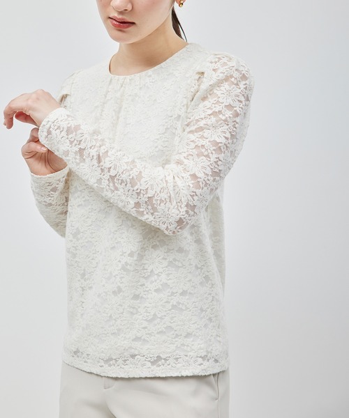 ROPE'（ロペ）の「ストレッチタックギャザーレースブラウス（Tシャツ/カットソー・レディース・オフホワイト/ブラック・FREE）」の19枚目の写真