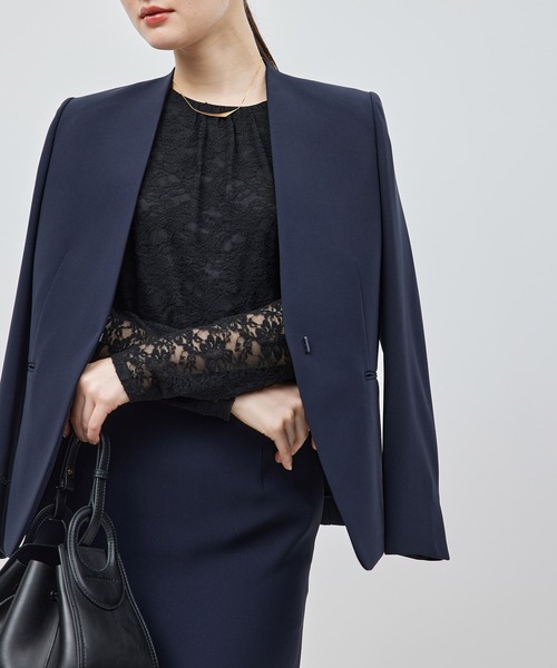 ROPE'（ロペ）の「ストレッチタックギャザーレースブラウス（Tシャツ/カットソー・レディース・オフホワイト/ブラック・FREE）」の6枚目の写真