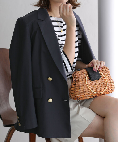 La TOTALITE（ラトータリテ）の「T/Rダブルブレストジャケット（テーラードジャケット・レディース・アイボリー/ネイビー/ベージュ・36/38）」の3枚目の写真