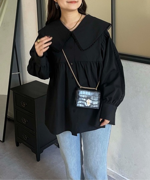 prose verse(プロズヴェール)の「BIGえりレーストリミングペプラムブラウス(シャツ/ブラウス・レディース・オフホワイト/ブラック・LARGE/MEDIUM)」の7枚目の写真