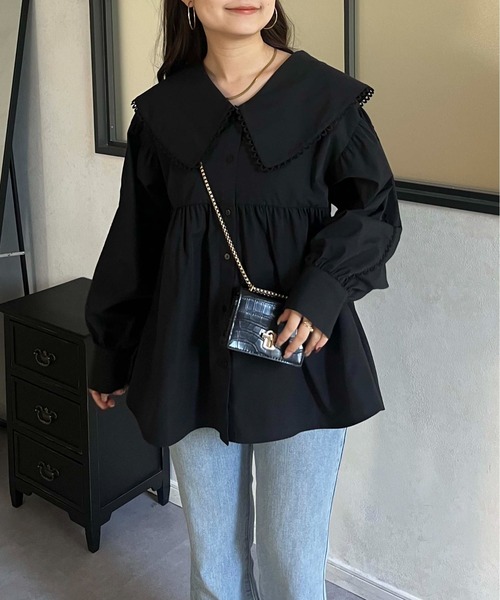 prose verse(プロズヴェール)の「BIGえりレーストリミングペプラムブラウス(シャツ/ブラウス・レディース・オフホワイト/ブラック・LARGE/MEDIUM)」の11枚目の写真