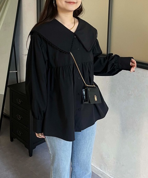 prose verse(プロズヴェール)の「BIGえりレーストリミングペプラムブラウス(シャツ/ブラウス・レディース・オフホワイト/ブラック・LARGE/MEDIUM)」の15枚目の写真