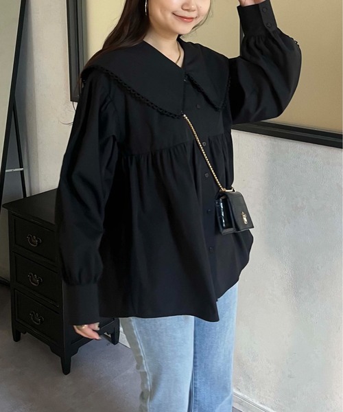 prose verse(プロズヴェール)の「BIGえりレーストリミングペプラムブラウス(シャツ/ブラウス・レディース・オフホワイト/ブラック・LARGE/MEDIUM)」の16枚目の写真