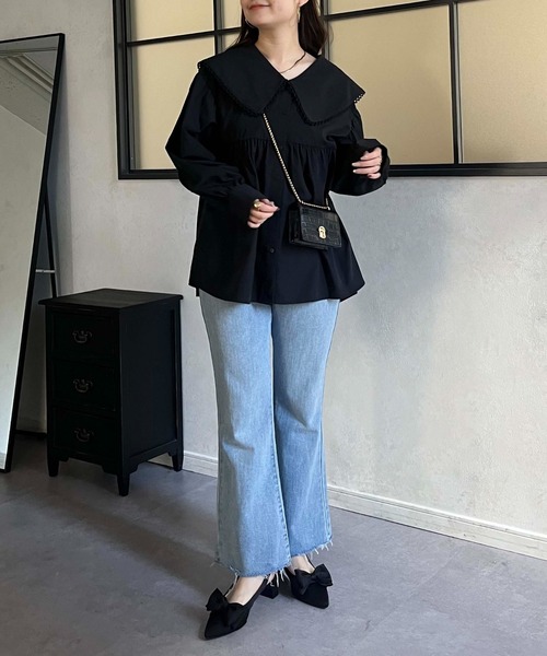 prose verse(プロズヴェール)の「BIGえりレーストリミングペプラムブラウス(シャツ/ブラウス・レディース・オフホワイト/ブラック・LARGE/MEDIUM)」の18枚目の写真