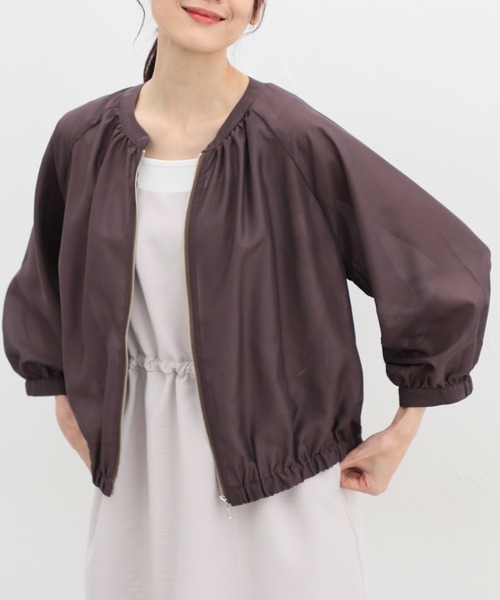 Honeys（ハニーズ）の「８分袖シアーブルゾン（ブルゾン・レディース・ブラック/スモークピンク/グレイッシュベージュ/チャコールグレー/ブラウン・S/M/L/LL）」の3枚目の写真