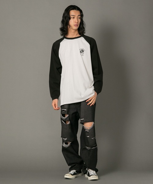 SAVIER（サビアー）の「【SAVIER/サビアー】 ルーズフィットラグランロンT（Tシャツ/カットソー・メンズ・ネイビー/ブラック・MEDIUM/LARGE）」の3枚目の写真