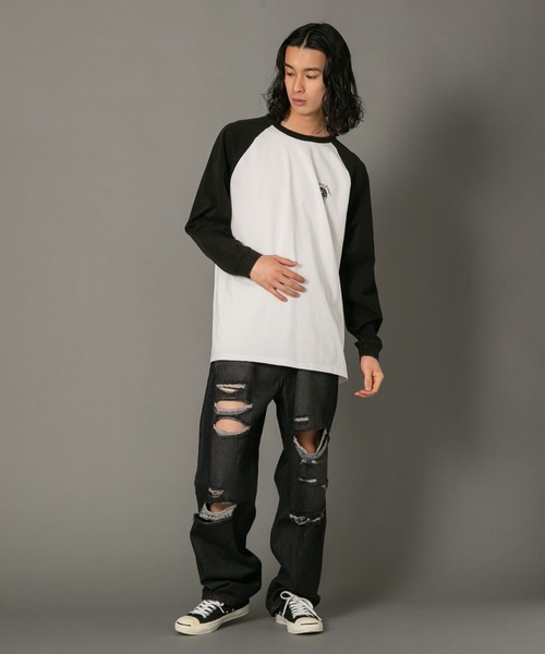 SAVIER（サビアー）の「【SAVIER/サビアー】 ルーズフィットラグランロンT（Tシャツ/カットソー・メンズ・ネイビー/ブラック・MEDIUM/LARGE）」の4枚目の写真