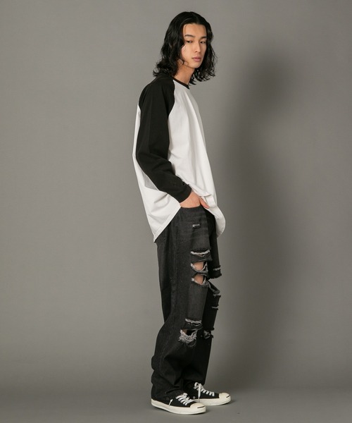 SAVIER（サビアー）の「【SAVIER/サビアー】 ルーズフィットラグランロンT（Tシャツ/カットソー・メンズ・ネイビー/ブラック・MEDIUM/LARGE）」の7枚目の写真