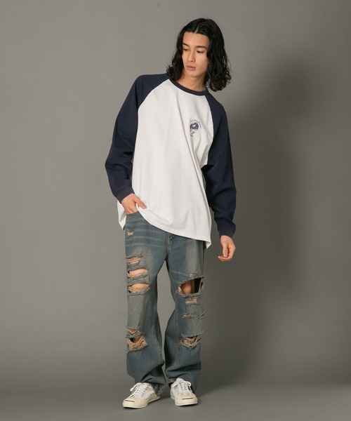 SAVIER（サビアー）の「【SAVIER/サビアー】 ルーズフィットラグランロンT（Tシャツ/カットソー・メンズ・ネイビー/ブラック・MEDIUM/LARGE）」の13枚目の写真