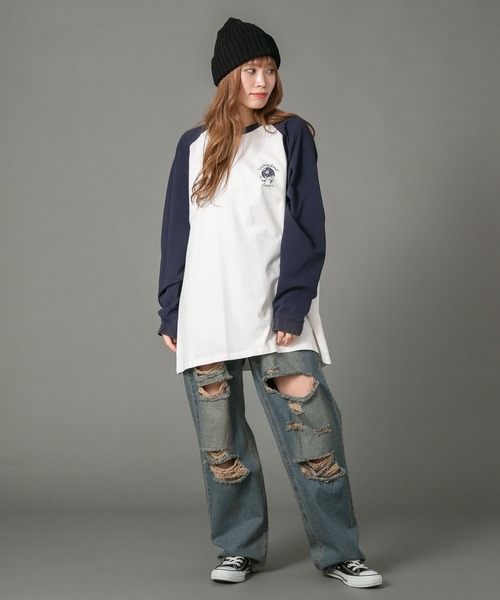 SAVIER（サビアー）の「【SAVIER/サビアー】 ルーズフィットラグランロンT（Tシャツ/カットソー・メンズ・ネイビー/ブラック・MEDIUM/LARGE）」の19枚目の写真