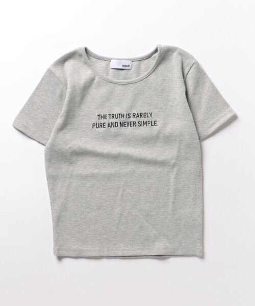 ANAP(アナップ)の「テレコリブテキスト刺繍タイトTシャツ(Tシャツ/カットソー・レディース・ブラック/グレー/ホワイト・FREE)」の4枚目の写真