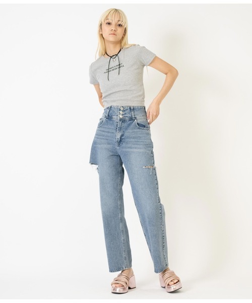 ANAP(アナップ)の「テレコリブテキスト刺繍タイトTシャツ(Tシャツ/カットソー・レディース・ブラック/グレー/ホワイト・FREE)」の7枚目の写真