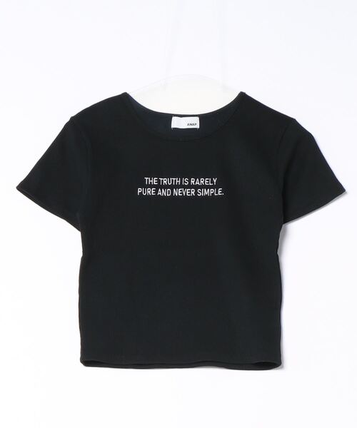 セール】テレコリブテキスト刺繍タイトTシャツ（Tシャツ