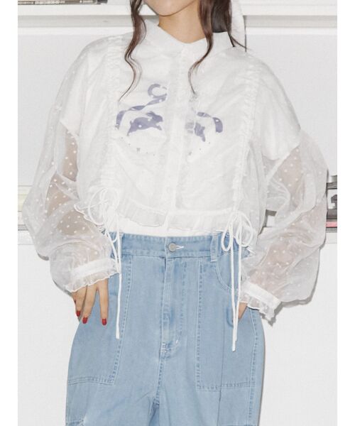 merry jenny（メリージェニー）の「【WEB限定】flowerシアードロストショートブラウス（シャツ/ブラウス・レディース・オフホワイト/ブラック・FREE）」の2枚目の写真