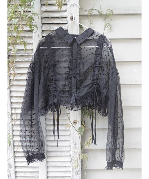 merry jenny（メリージェニー）の「【WEB限定】flowerシアードロストショートブラウス（シャツ/ブラウス・レディース・オフホワイト/ブラック・FREE）」の7枚目の写真