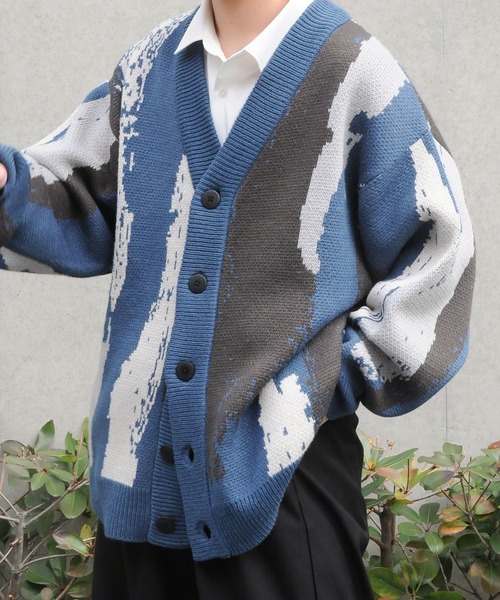 NILWAY（ニルウェイ）の「オーバーサイズスプラッシュカーディガン（カーディガン/ボレロ・メンズ・ホワイト/ブルー/ブラック・LARGE/MEDIUM）」の3枚目の写真